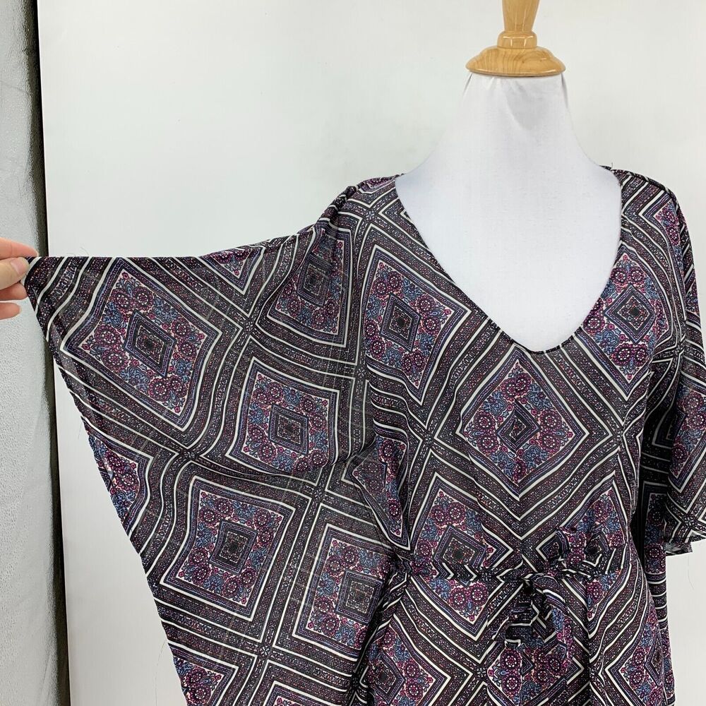 Oneill Adela Cover Up Womens XS/S Semi Sheer Paisley Beach Poncho Waist Tie - Picture 3 of 11